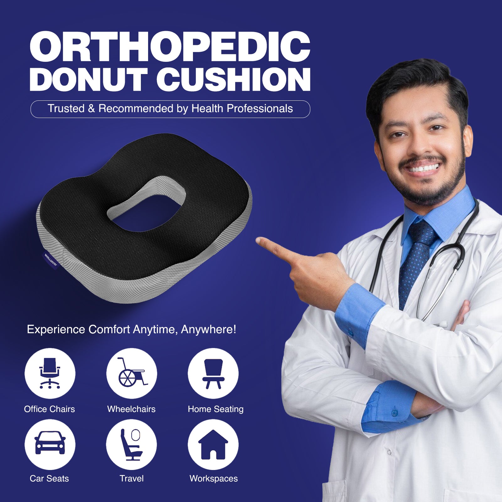 Wellgiver Gel Infused Memory Foam Donut Seat Cushion