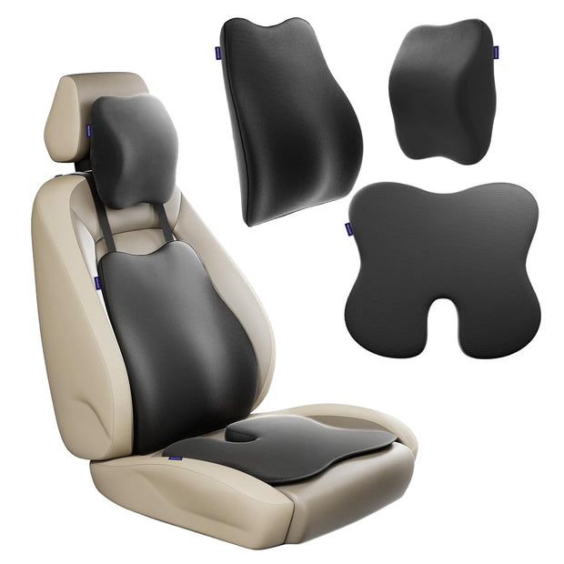Wellgiver Memory Foam Neck Rest, Back Rest & Seat Cushion Ultimate Combo