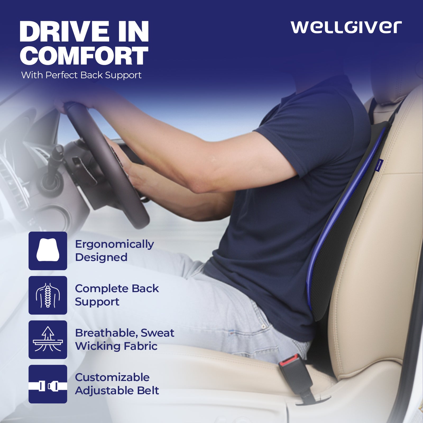 Wellgiver Memory Foam Neck Rest, Back Rest & Seat Cushion Ultimate Combo