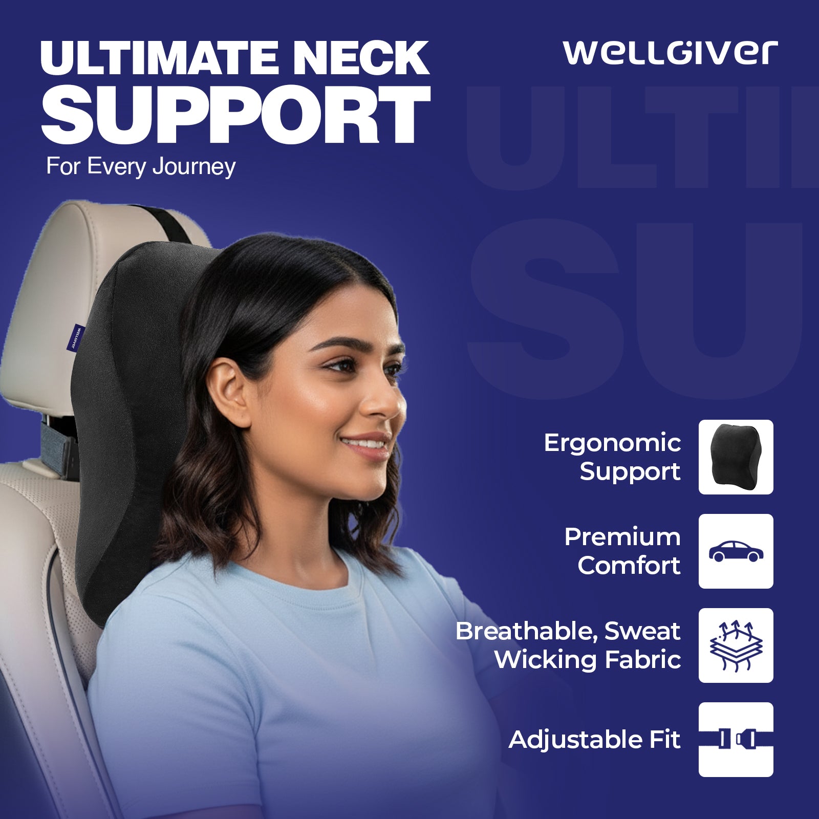 Wellgiver Memory Foam Neck Rest, Back Rest & Seat Cushion Ultimate Combo