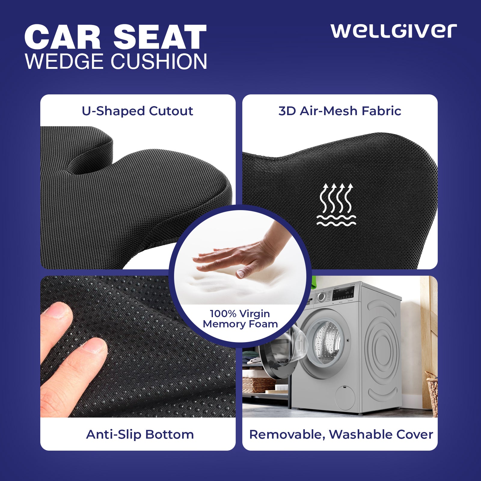 Wellgiver Memory Foam Neck Rest, Back Rest & Seat Cushion Ultimate Combo