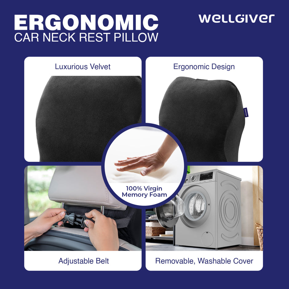 Wellgiver Memory Foam Neck Rest, Back Rest & Seat Cushion Ultimate Combo