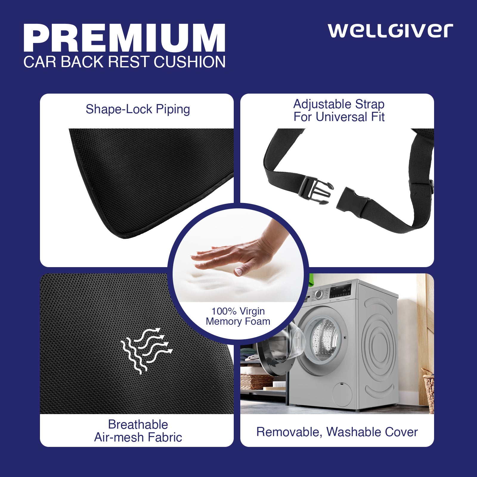 Wellgiver Memory Foam Neck Rest, Back Rest & Seat Cushion Ultimate Combo