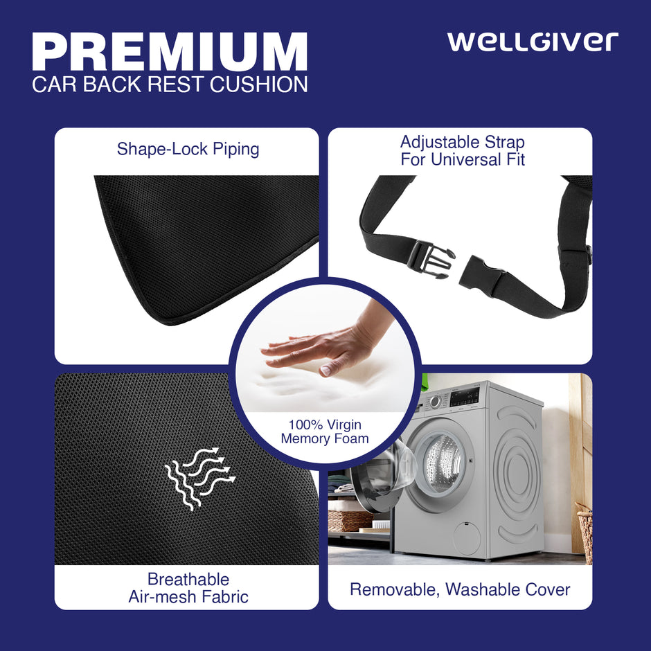 Wellgiver Memory Foam Neck Rest, Back Rest & Seat Cushion Ultimate Combo