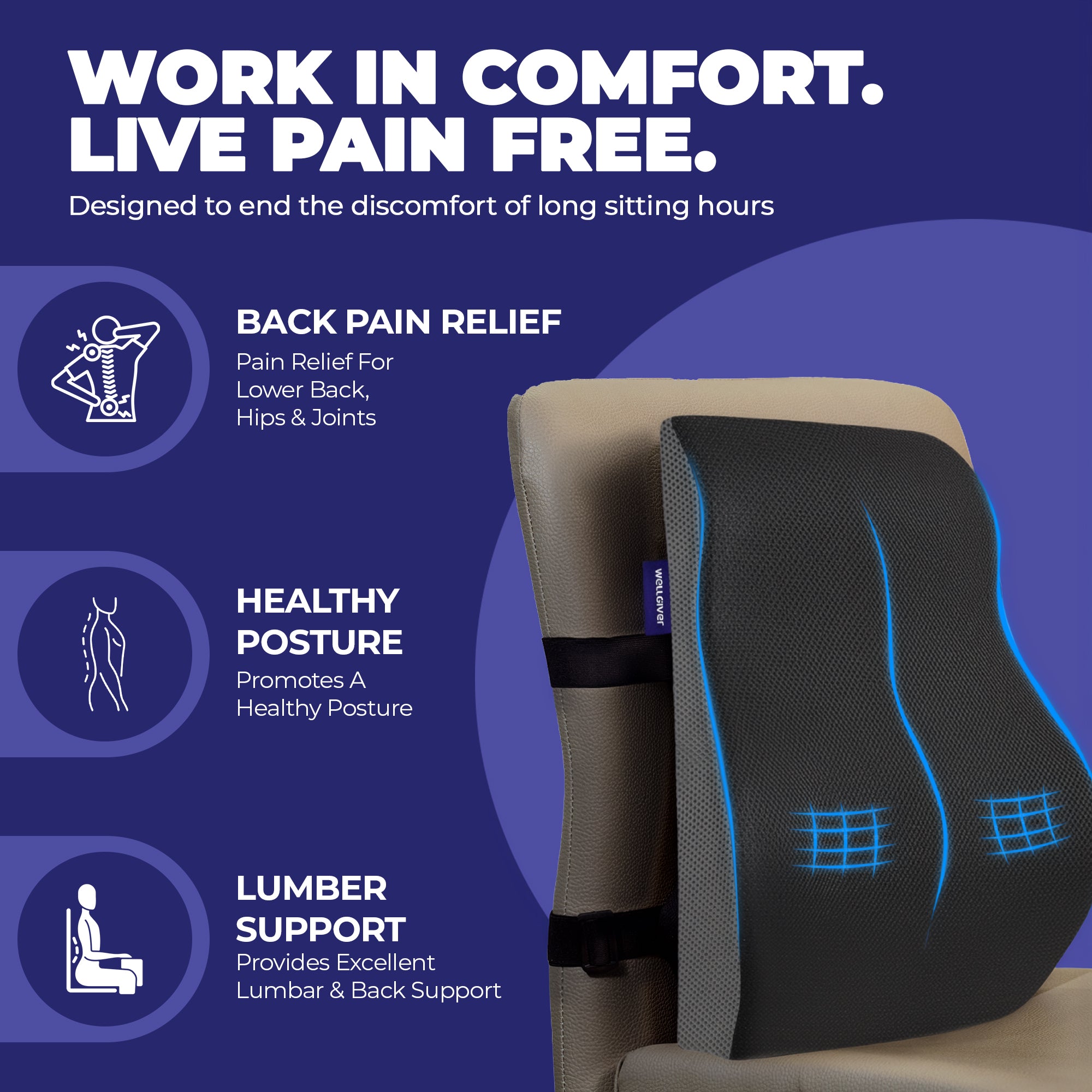 Wellgiver Memory Foam Backrest Support Cuhion