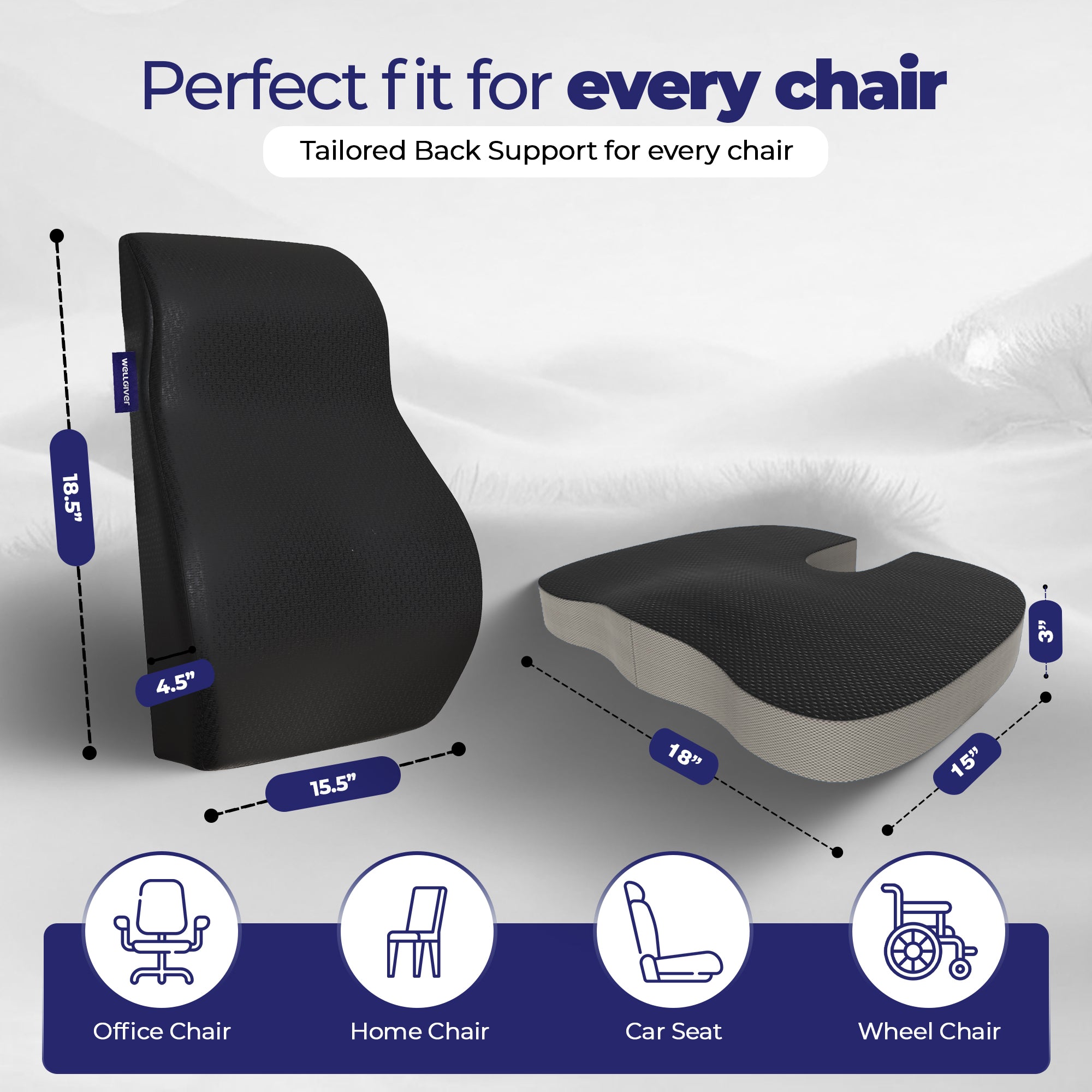Wellgiver Memory Foam Seat & Backrest Cushion