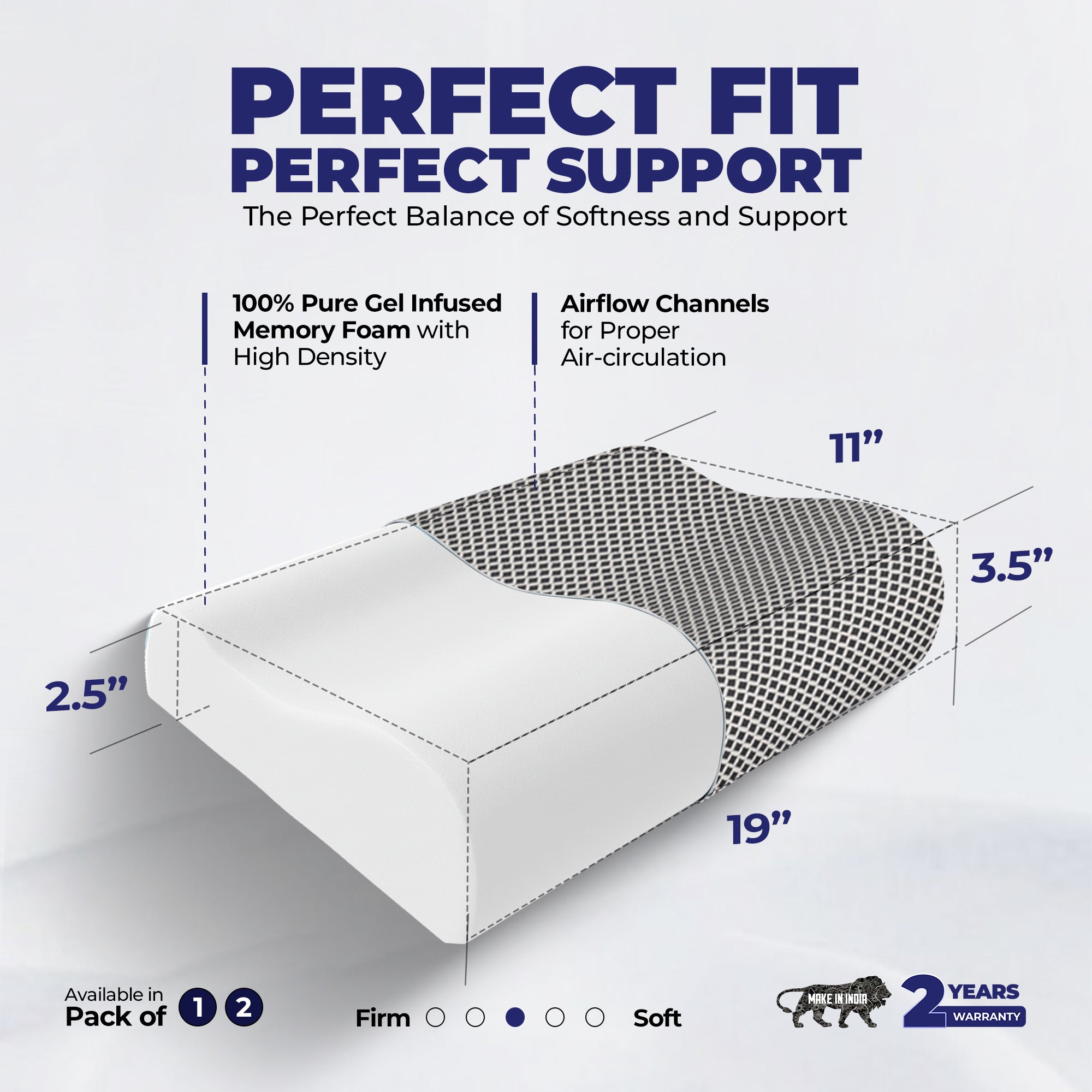 Wellgiver Memory Foam Cervical Pillow - Midnight Blue