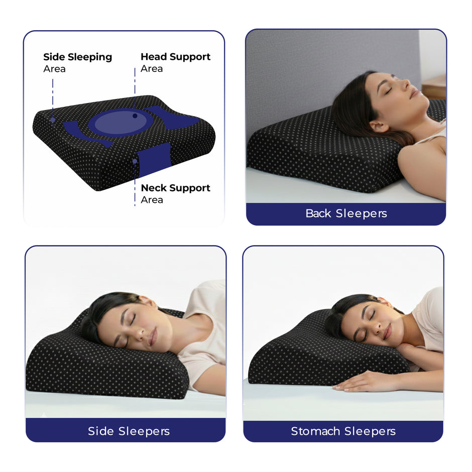 Wellgiver Gel Infused Memory Foam Cervical Pillow - Black