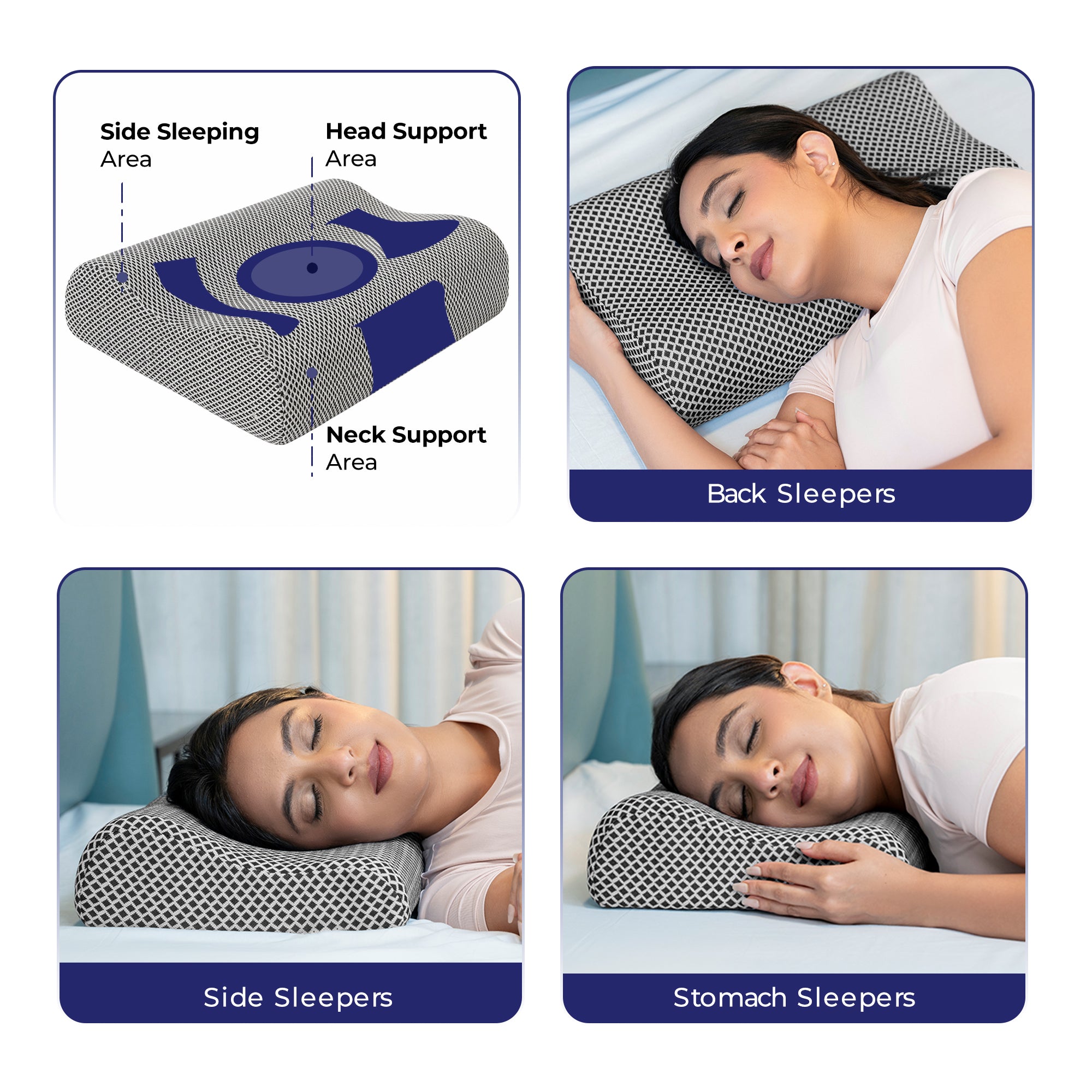 Wellgiver Memory Foam Cervical Pillow - Midnight Blue