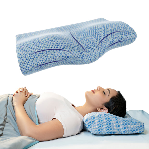 Wellgiver Contour Cervical Memory Foam Pillow - Blue