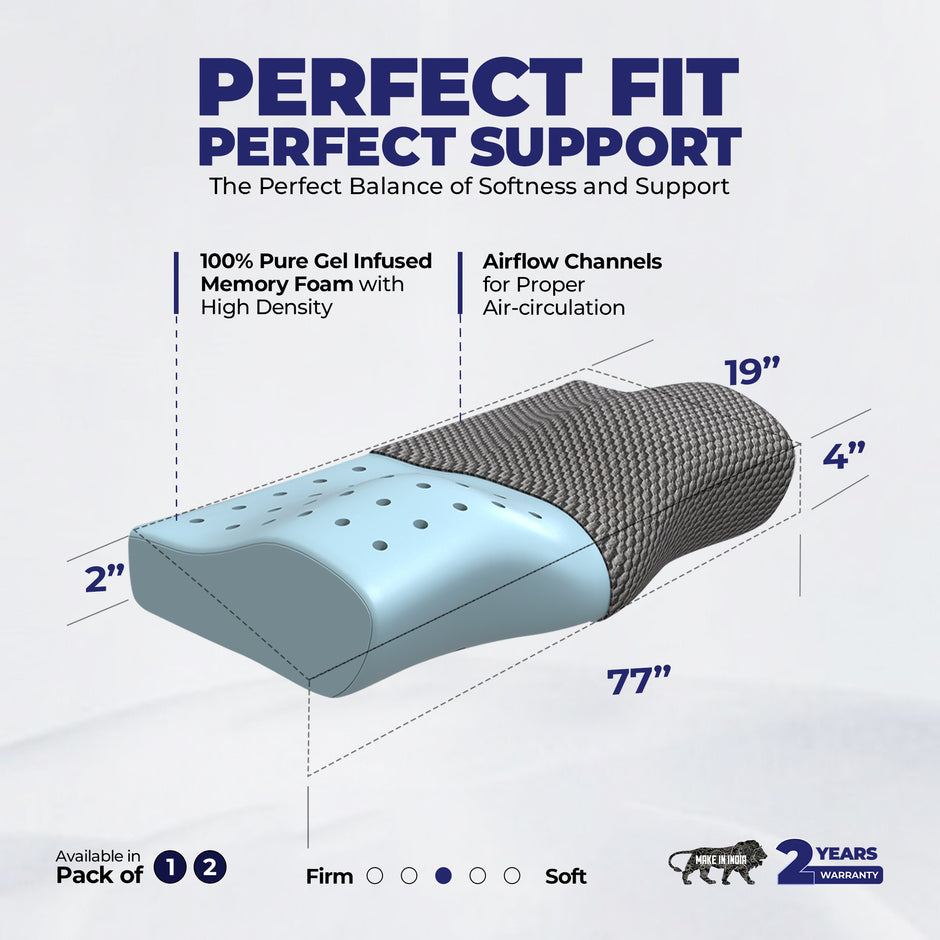 Wellgiver Contour Cervical Memory Foam Pillow - Black Plus