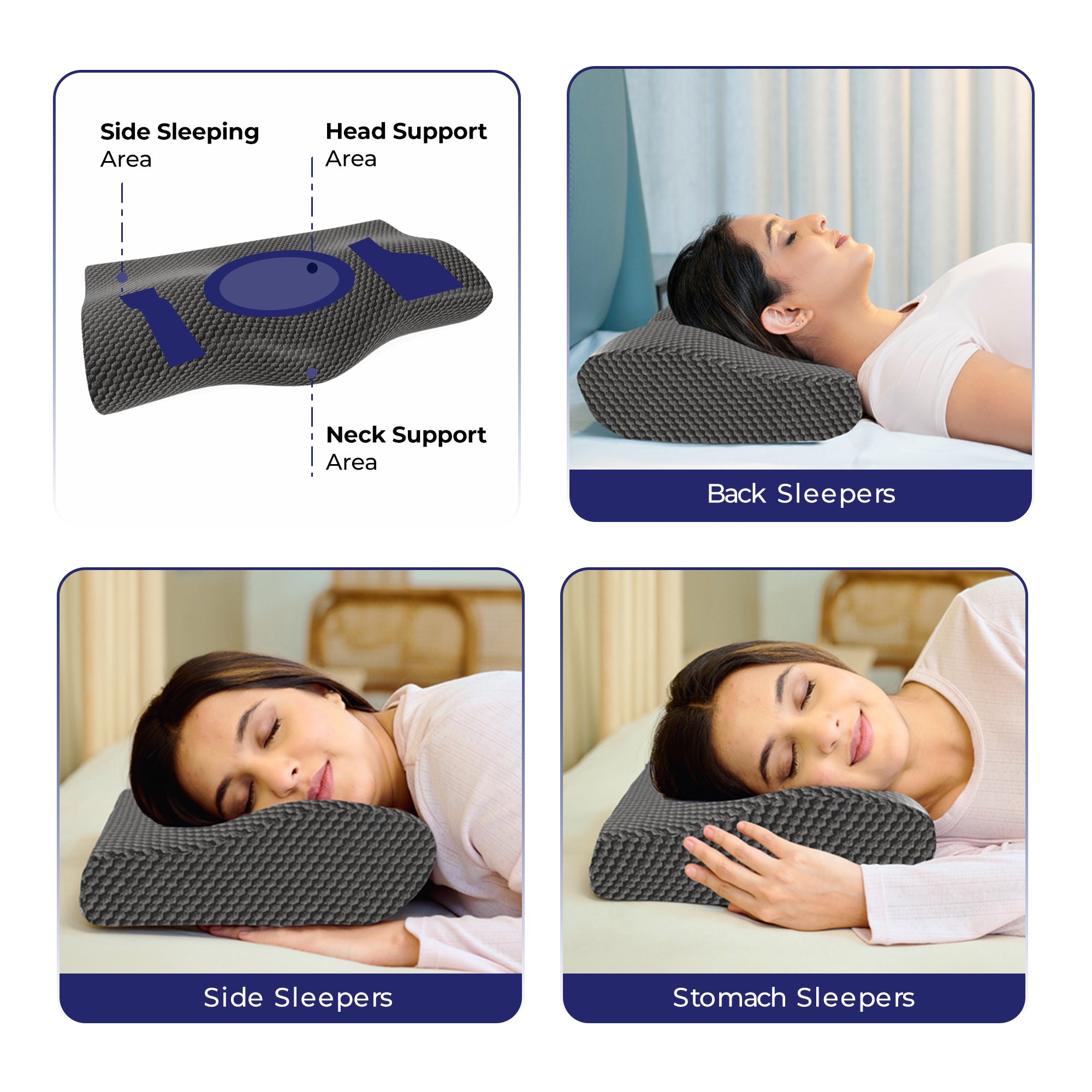 Wellgiver Contour Cervical Memory Foam Pillow - Black Plus