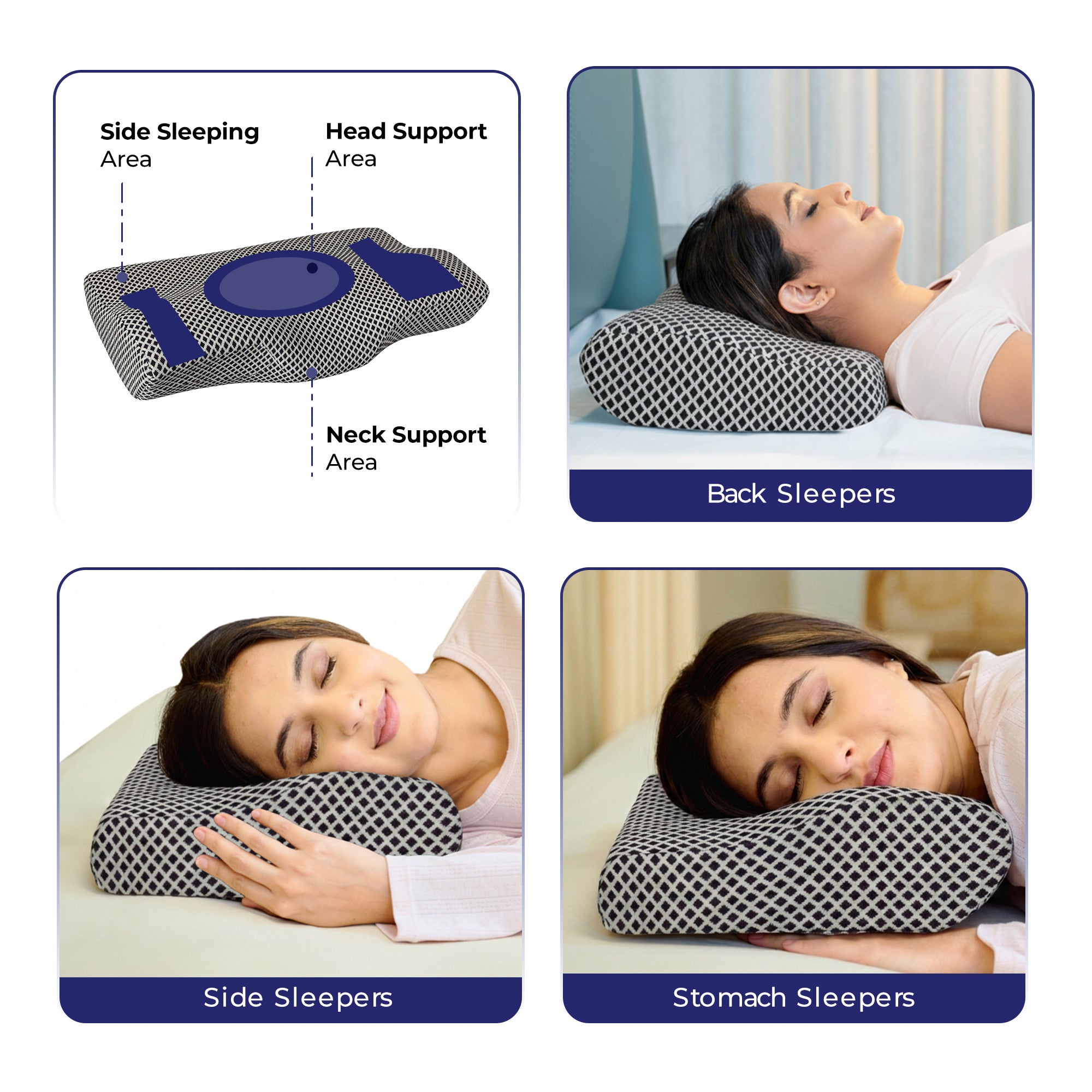 Wellgiver Contour Cervical Memory Foam Pillow - Midnight Blue