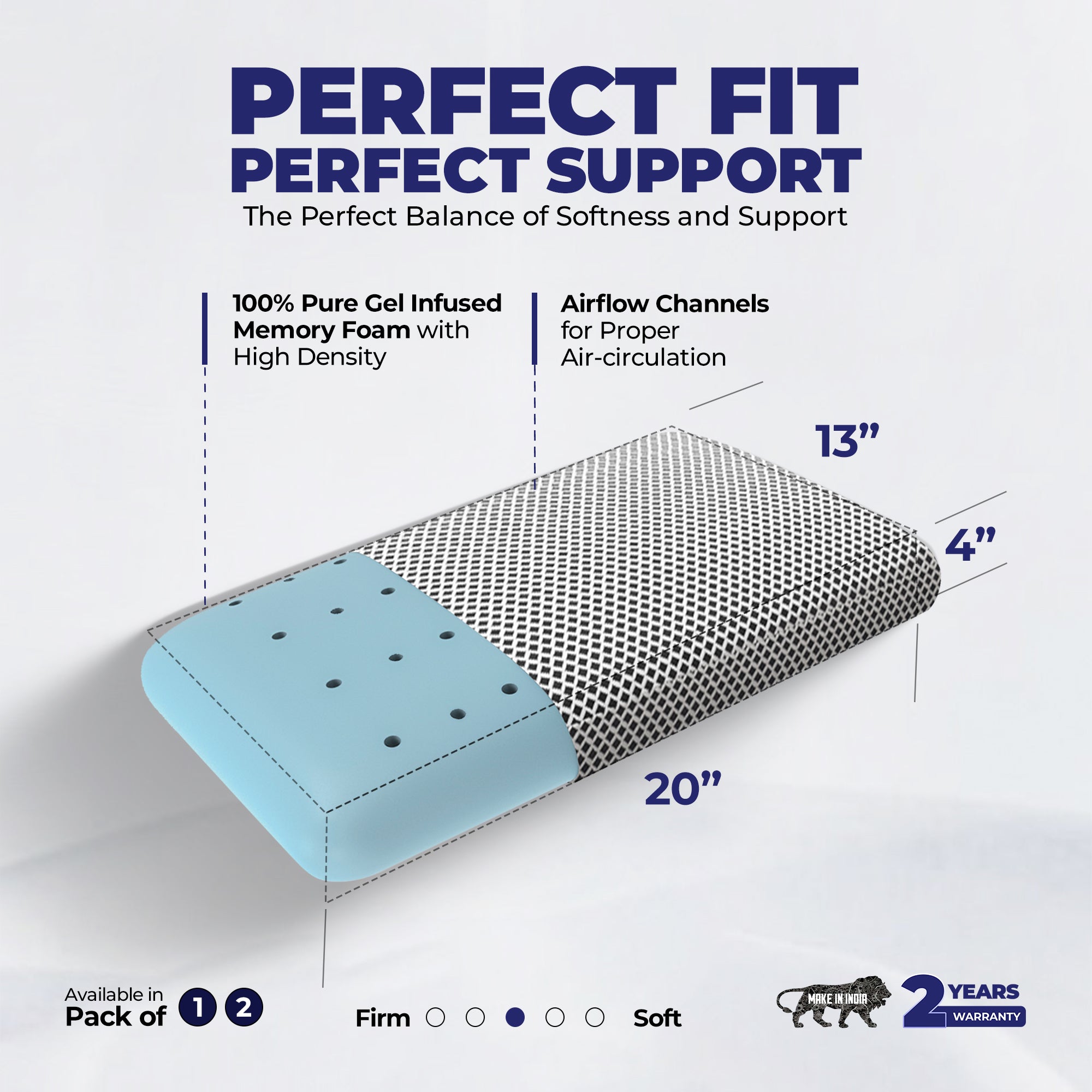 Wellgiver Memory Foam Sleeping Pillow - Midnight Blue